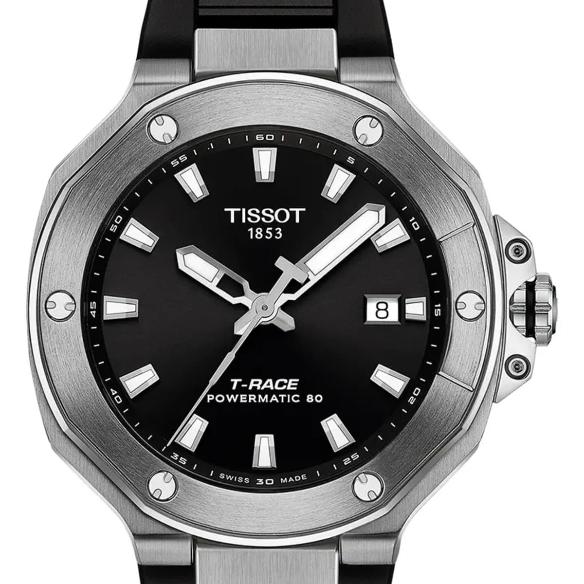 Relógio Tissot T-Race Powermatic 80 Automático Para Homens, Com Pulseira Preta de Silicone