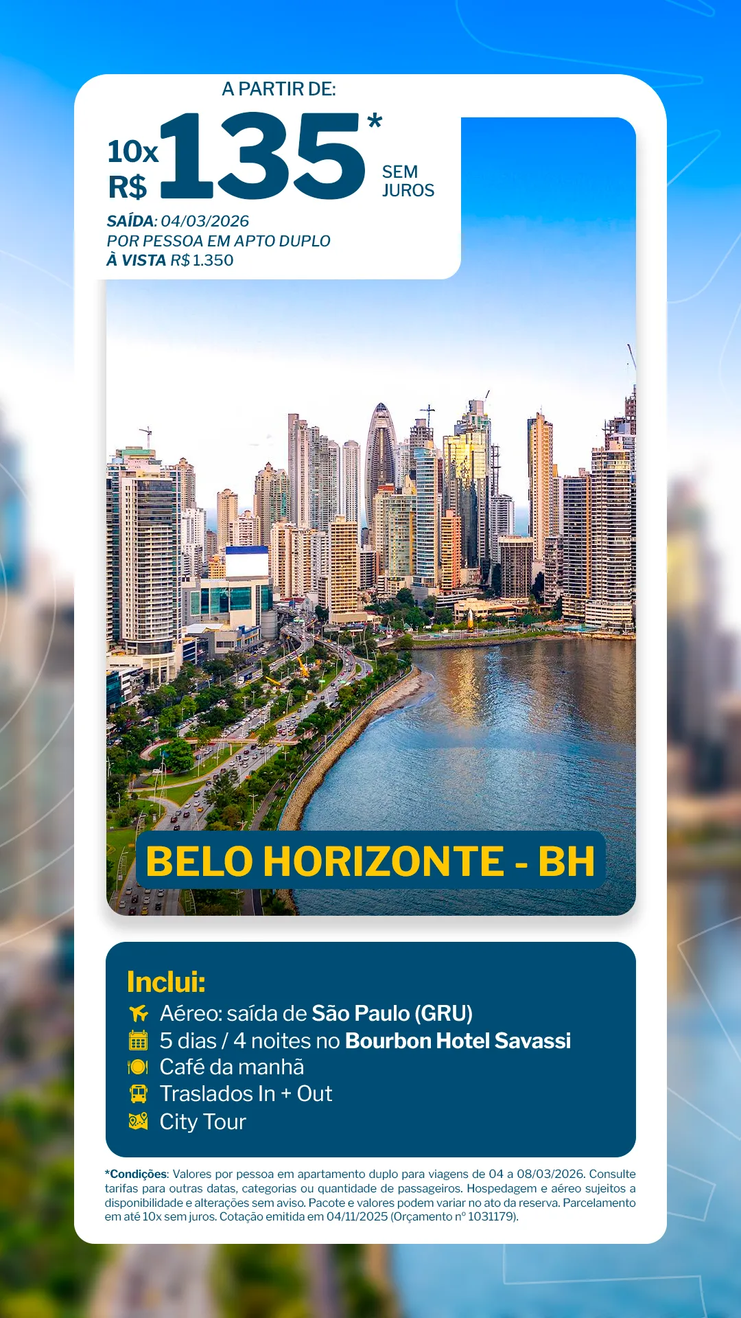 Belo Horizonte - 4 noites - Bourbon Hotel Savassi