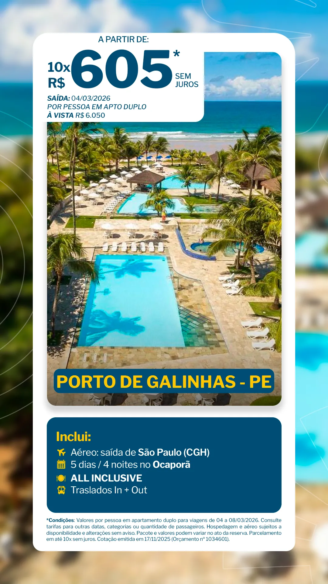 Porto de Galinhas - 4 Noites - Hotel Ocaporã